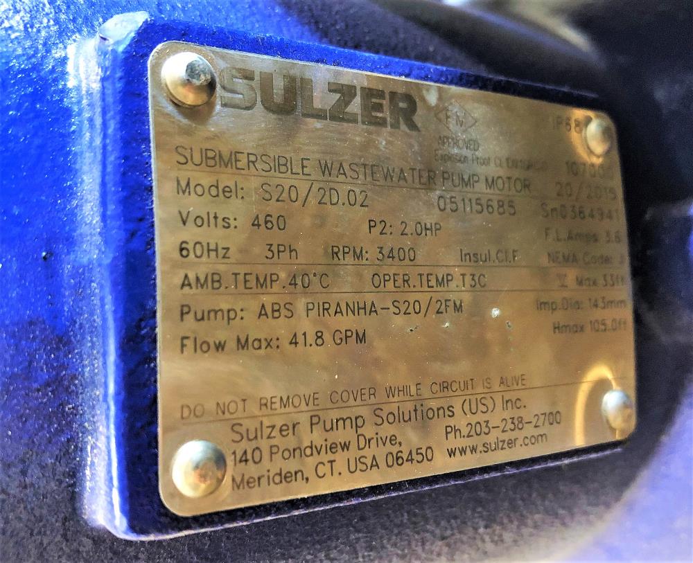 Sulzer ABS Piranha S20 Submersible Wastewater Pump and Motor